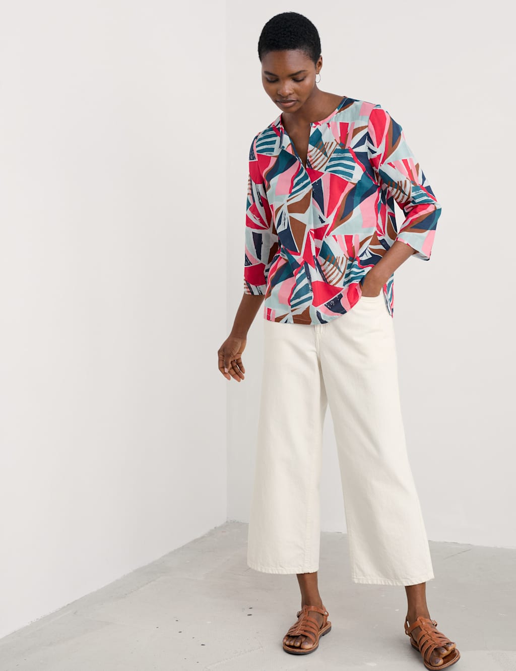 Pure Cotton Geometric Relaxed Top