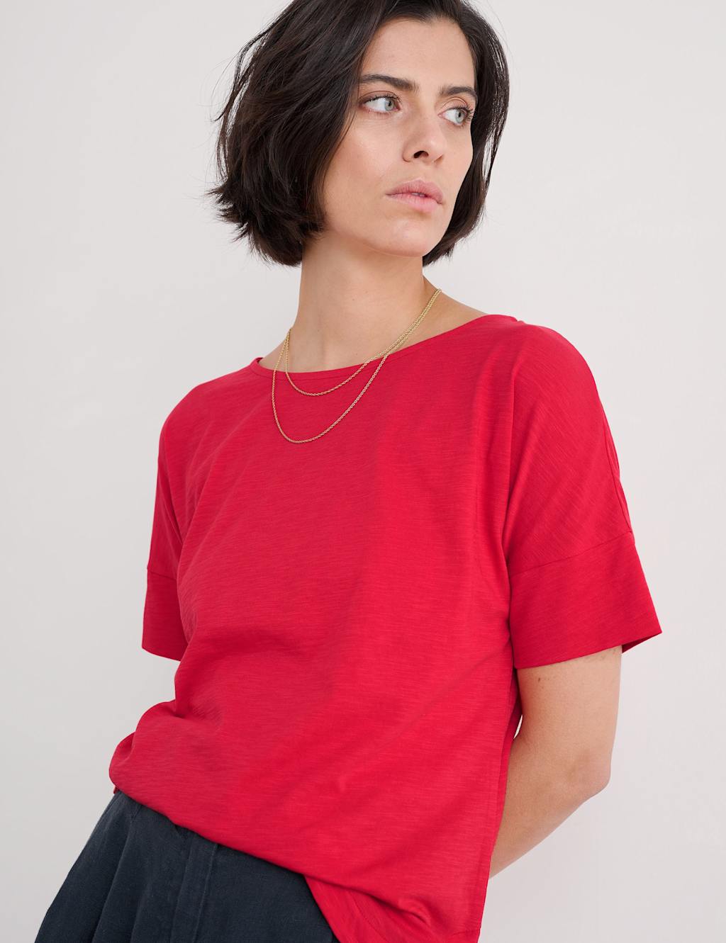 Pure Cotton Slash Neck Relaxed T-Shirt