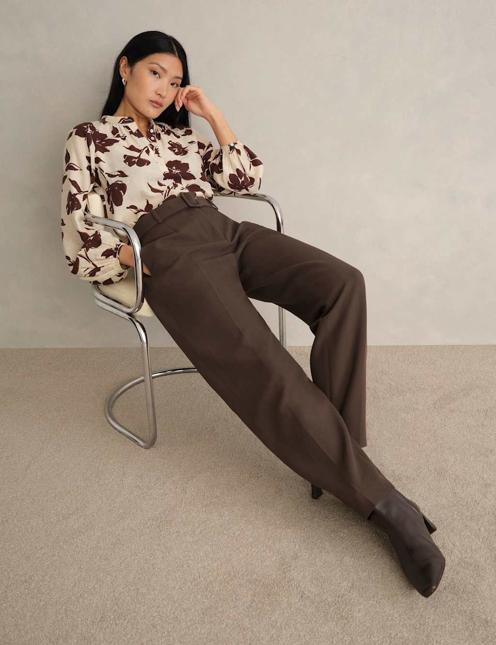 Hobbs Women's Barrel Leg Trousers - 12 - Brown - Available at M&S