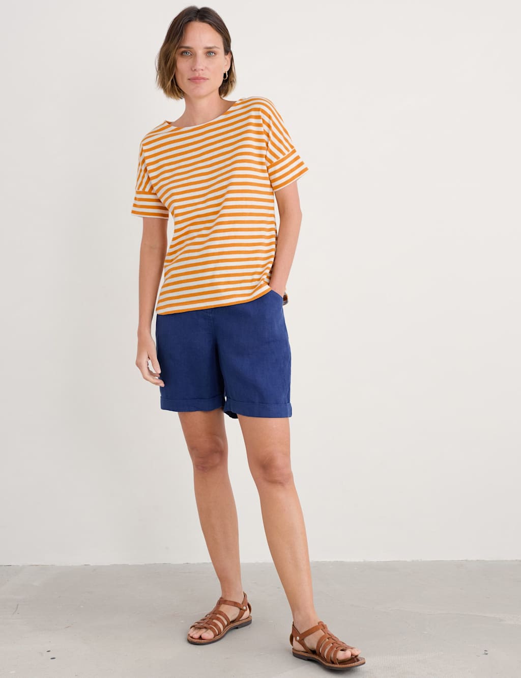 Seasalt Cornwall Pure Cotton Striped Relaxed T-Shirt Yellow Mix