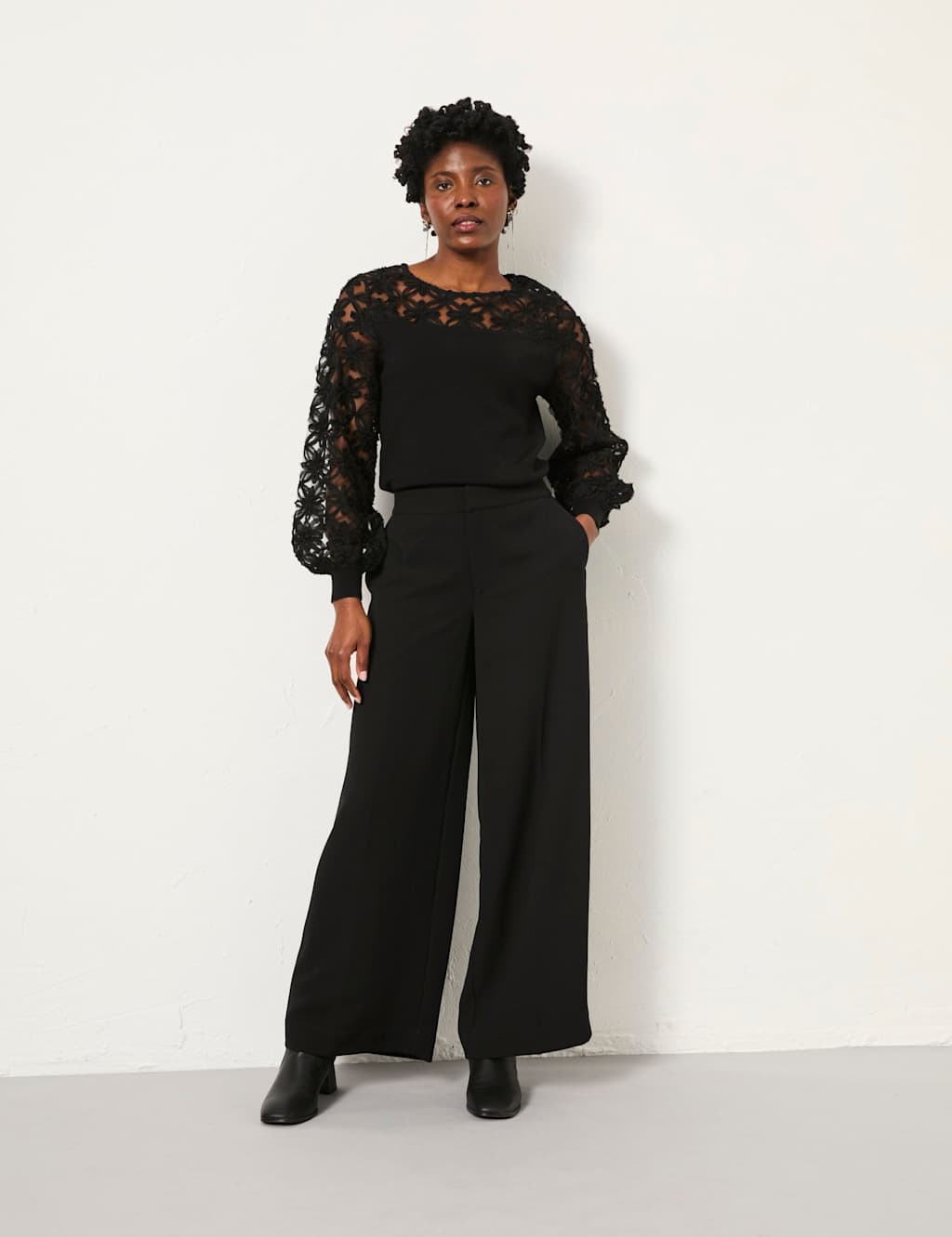 FatFace Satin Wide Leg Trousers Black