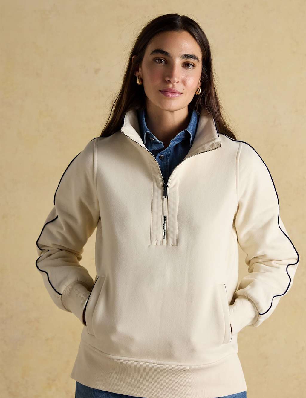 Joules Pure Cotton Half Zip Sweatshirt Cream Mix