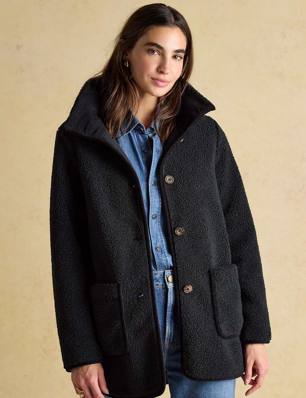 Joules Longline Fleece Jacket Black