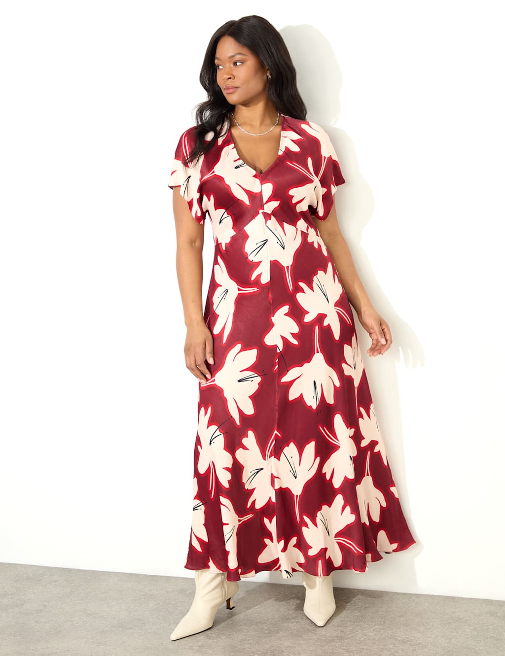 Floral V-Neck Maxi Swing Dress