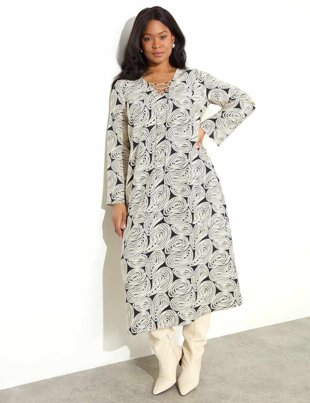 Paisley Print V-Neck Midi Swing Dress