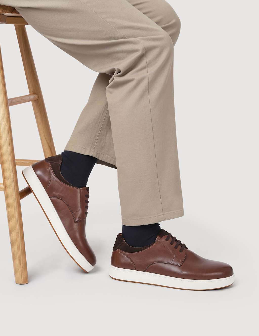 Jones Bootmaker Wide Fit Leather Trainers Brown