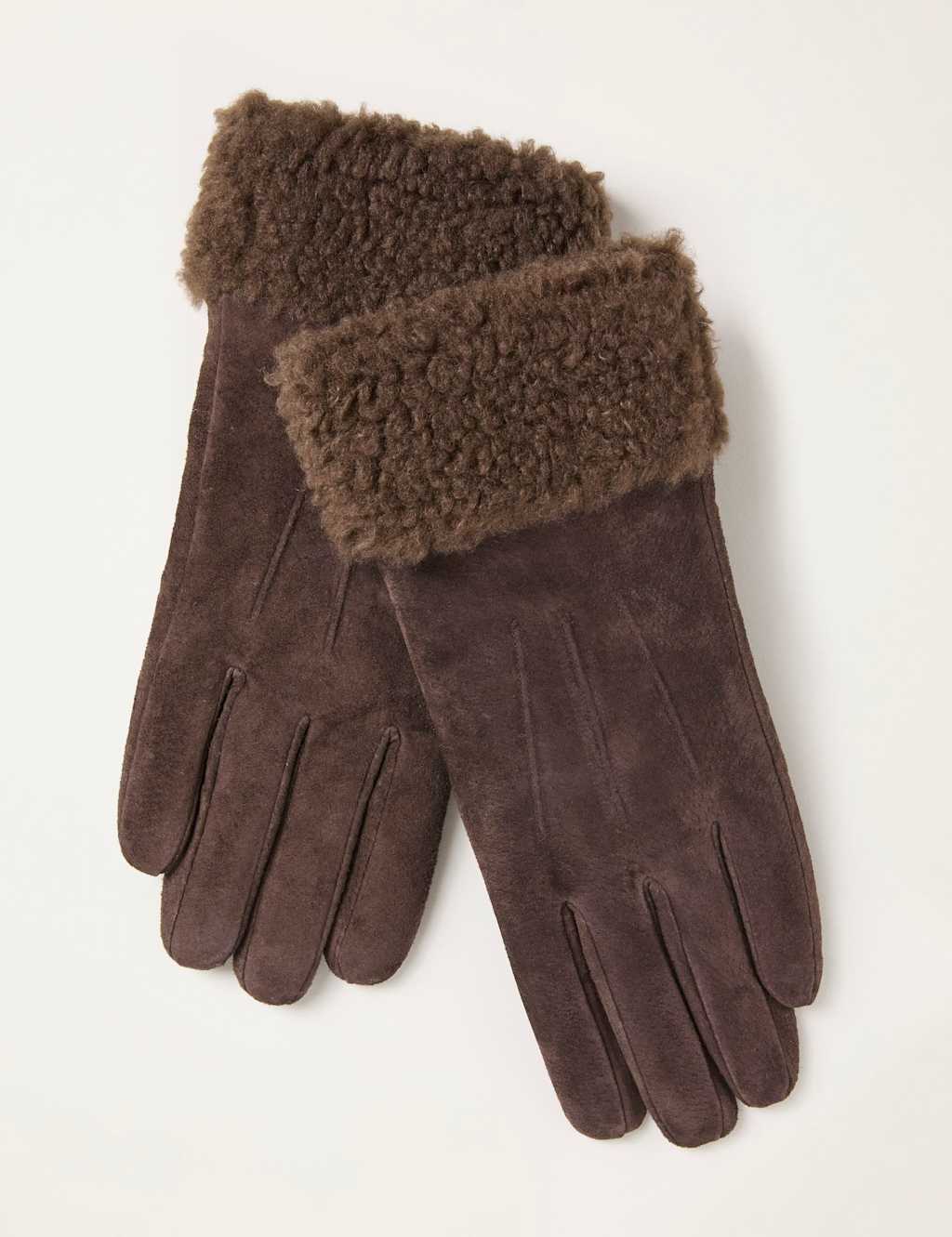 FatFace Faux Suede Warm Lined Gloves Brown