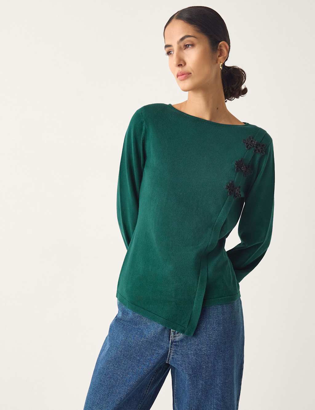 Monsoon Textured Button Detail Jumper Teal