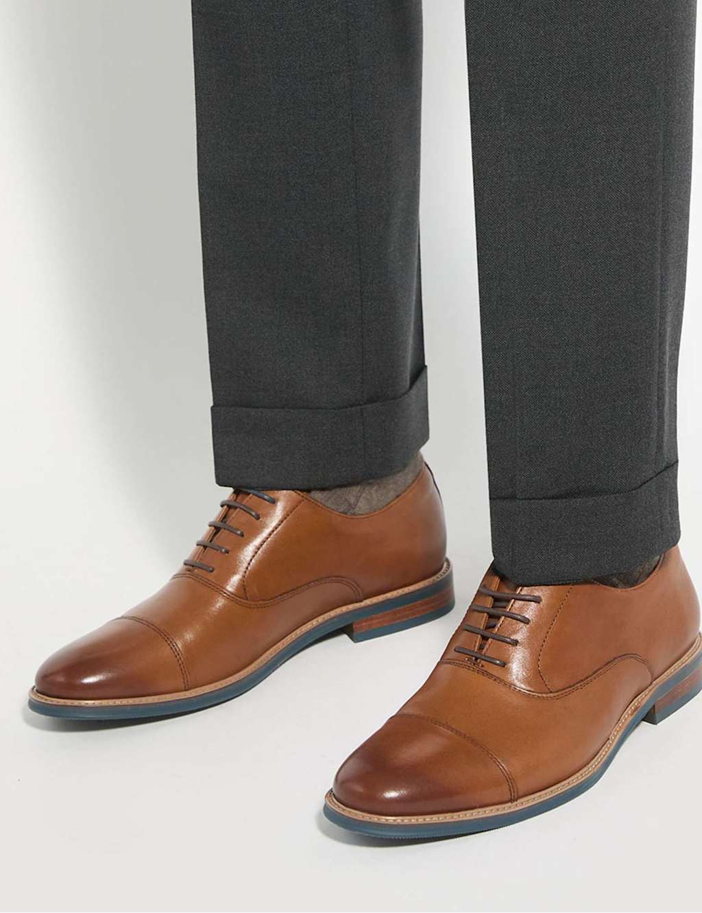Dune London Men's Wide Fit Leather Oxford Shoes - 11 - Tan - Available at M&S