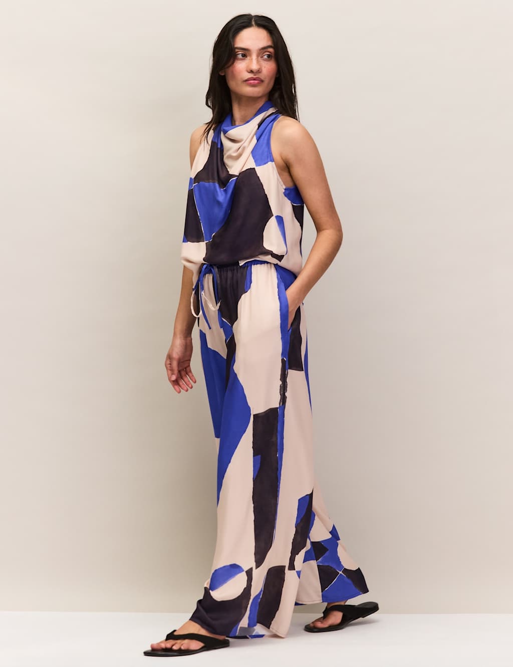 Ro&Zo Women's Abstract Print Wide Leg Trousers - 12 - Blue Mix - Available at M&S
