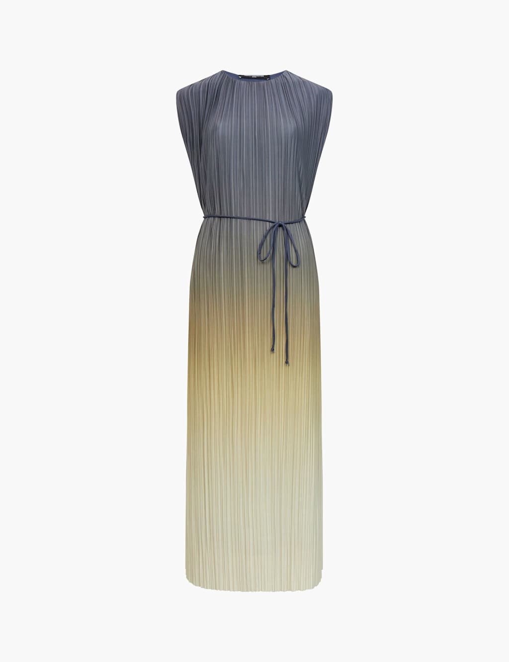 French Connection Plisse Tie Waist Midi Column Dress Blue Mix