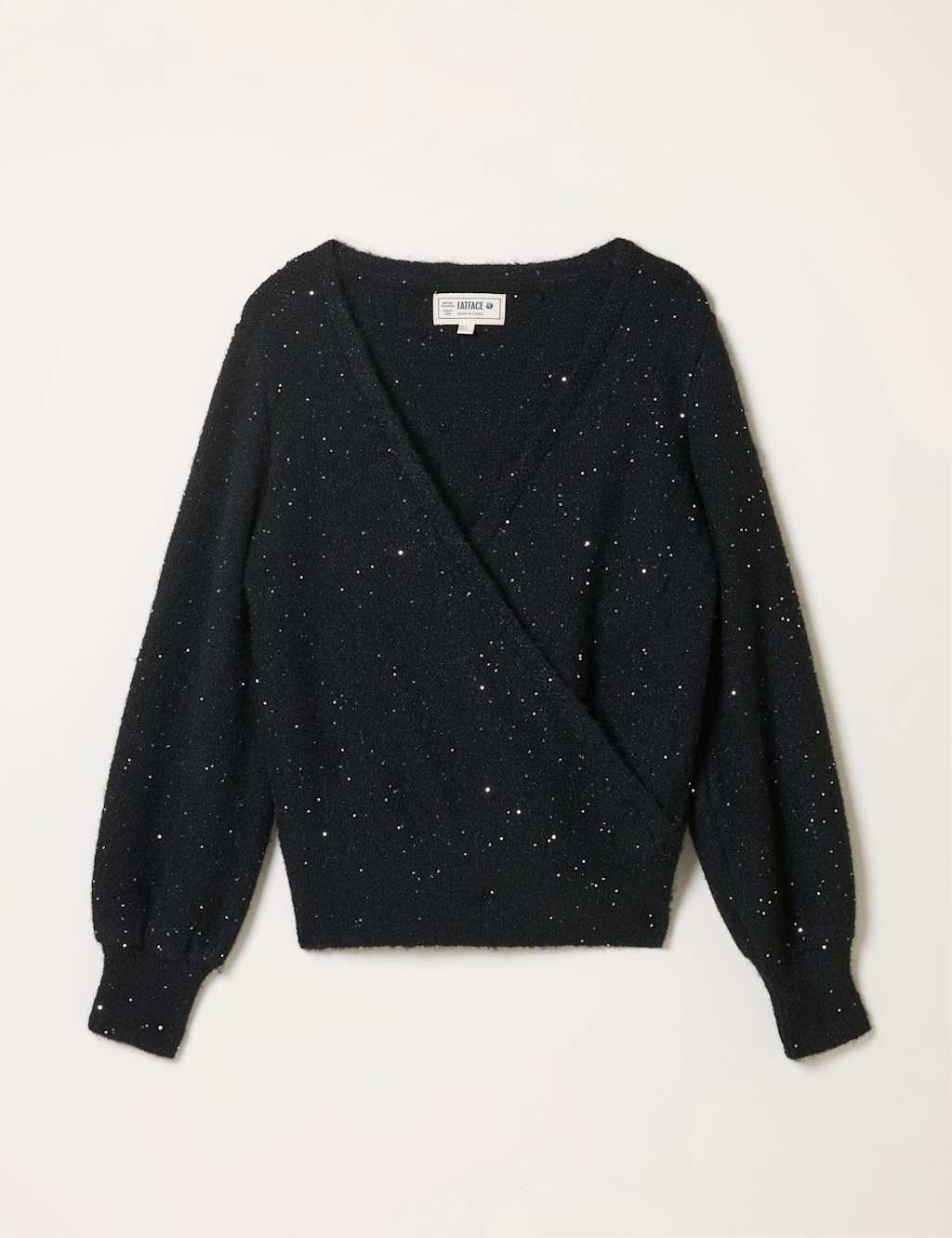 FatFace Sparkly V-Neck Wrap Cardigan Black