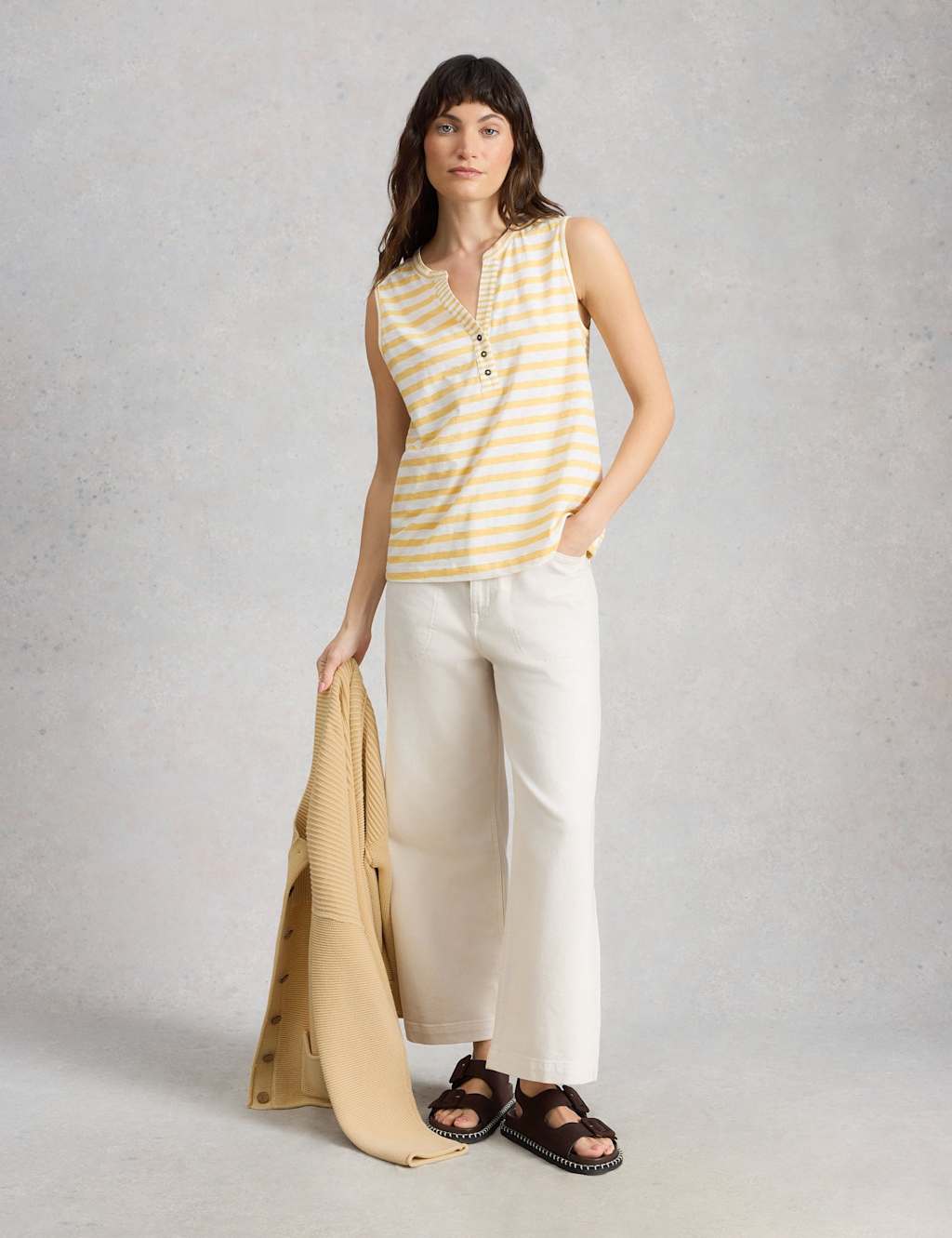 White Stuff Women's Pure Cotton Striped Notch Neck Vest Top - 18 - Yellow - Available at M&S