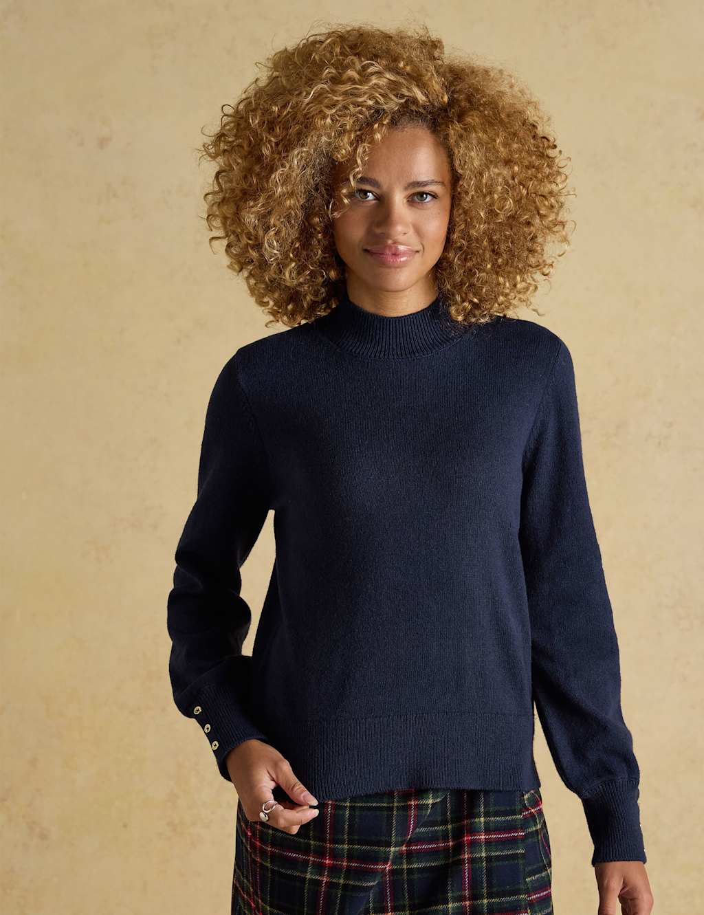 Joules Cotton Rich High Neck Jumper with Wool Navy