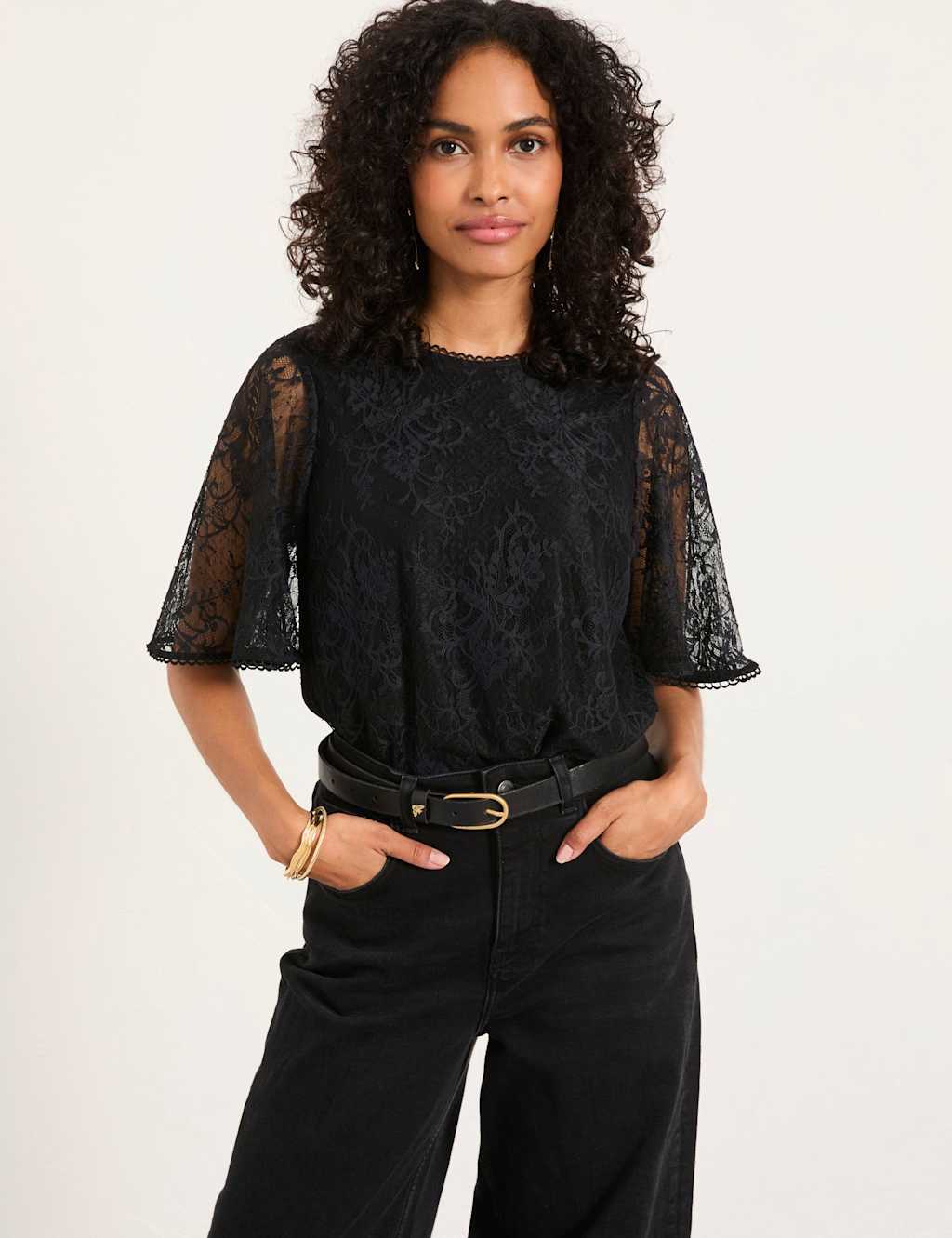 FatFace Lace Blouse Black