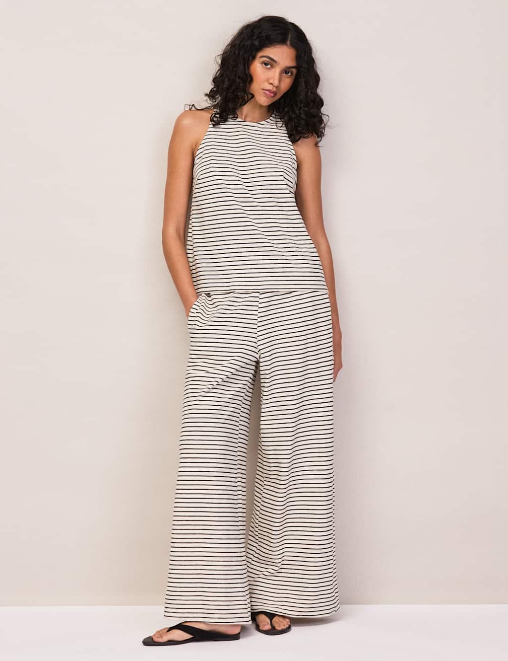 Ro&Zo Women's Pure Cotton Jersey Striped Trousers - 8 - Black Mix - Available at M&S