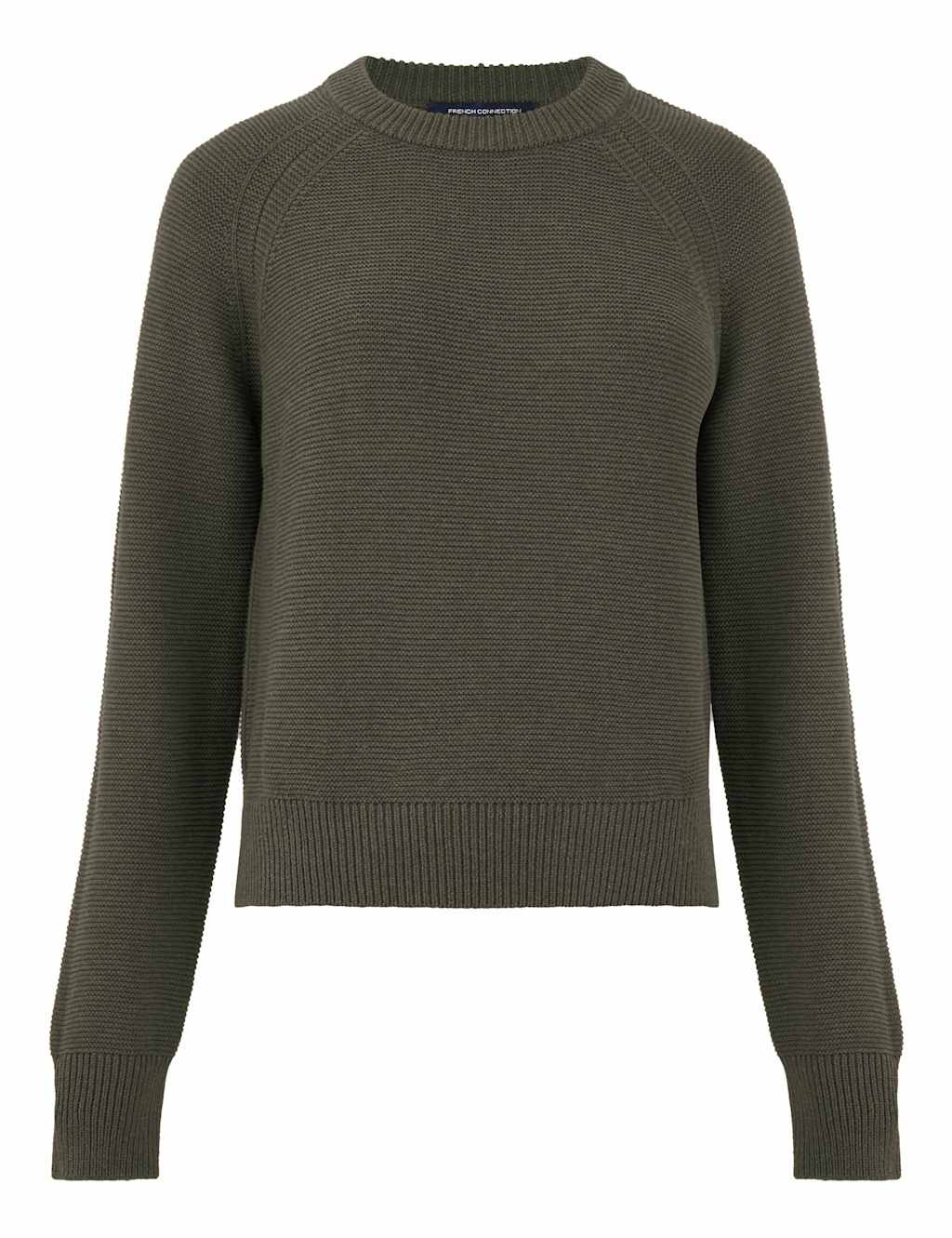 French Connection Pure Cotton Textured Crew Neck Jumper Khaki