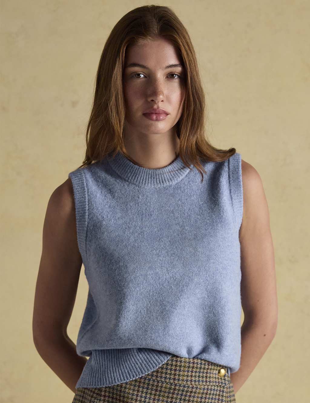 Joules Textured Crew Neck Knitted Vest Blue