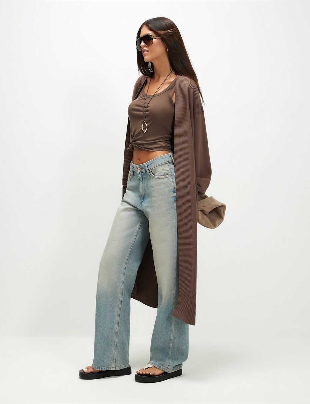 River Island Women's Ribbed Longline Cardigan - Medium - Beige - Available at M&S