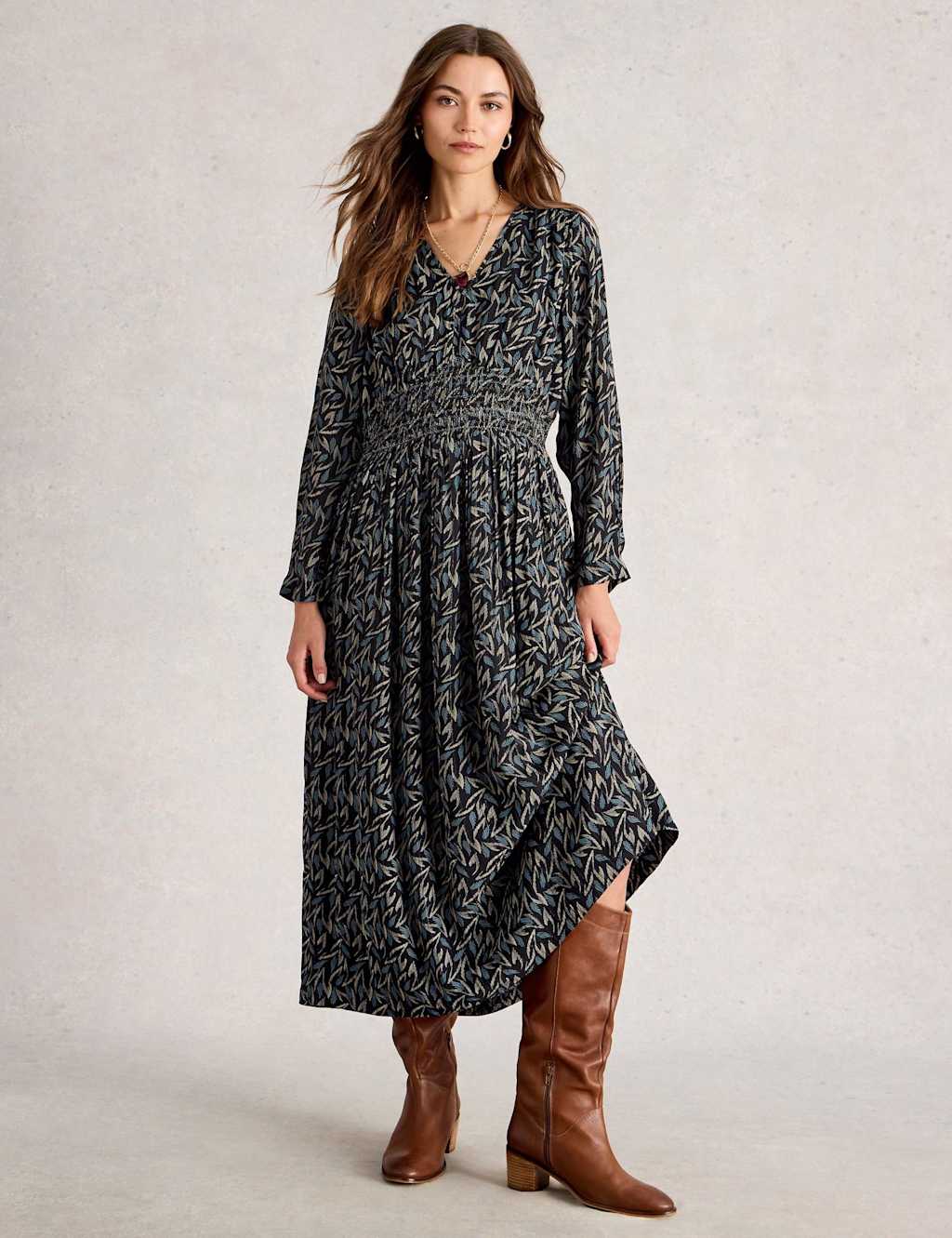 White Stuff Metallic Printed V-Neck Midaxi Dress Black Mix