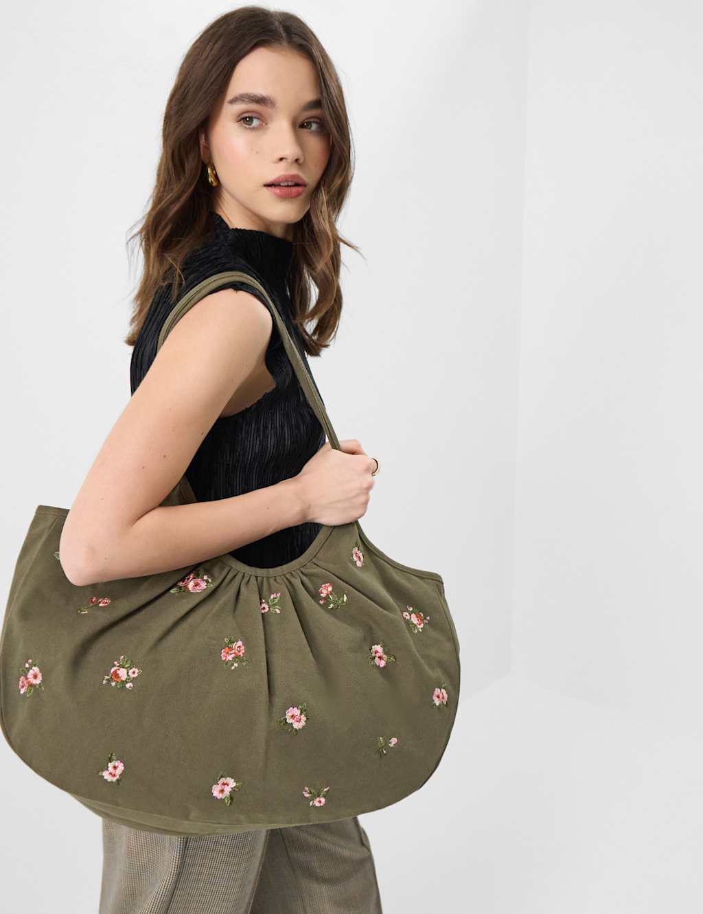 Accessorize Women's Pure Cotton Shoulder Bag - Khaki - Available at M&S