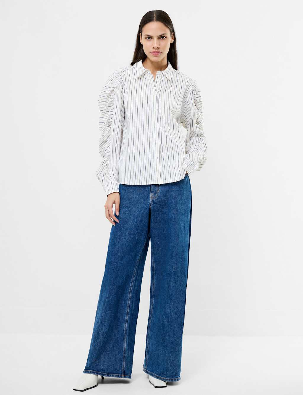 French Connection Pure Cotton Striped Shirt White Mix