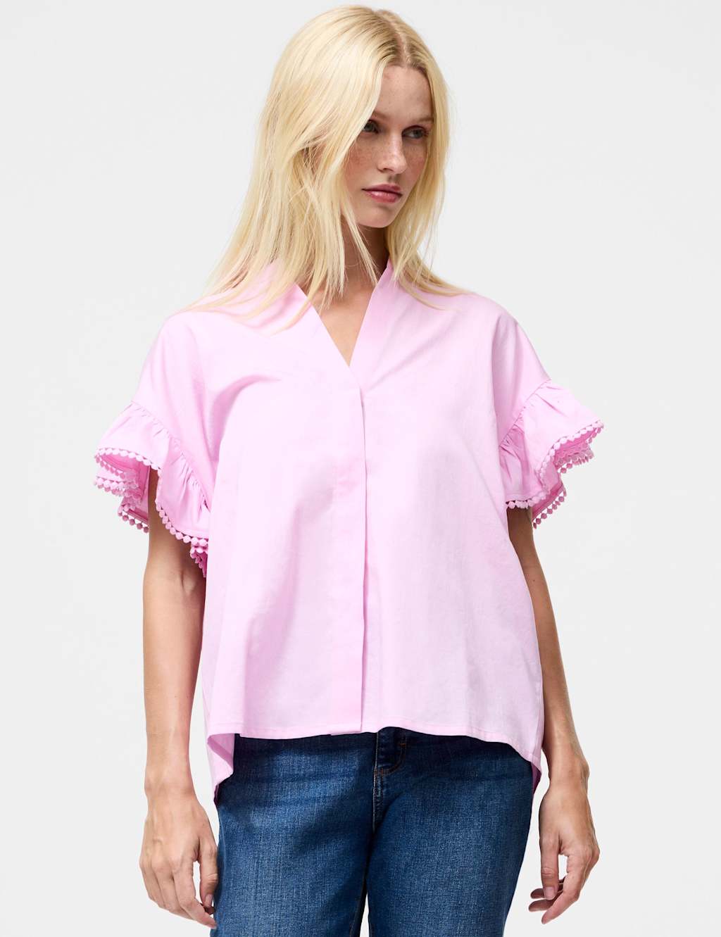 French Connection Pure Cotton Notch Neck Top Pink