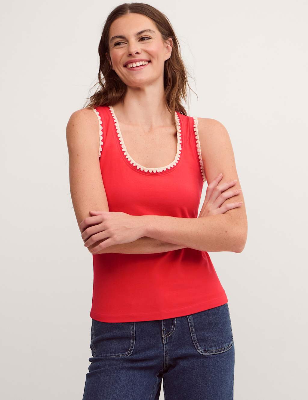 Monsoon Women's Cotton Rich Jersey Cami Top - 18 - Red Mix - Available at M&S