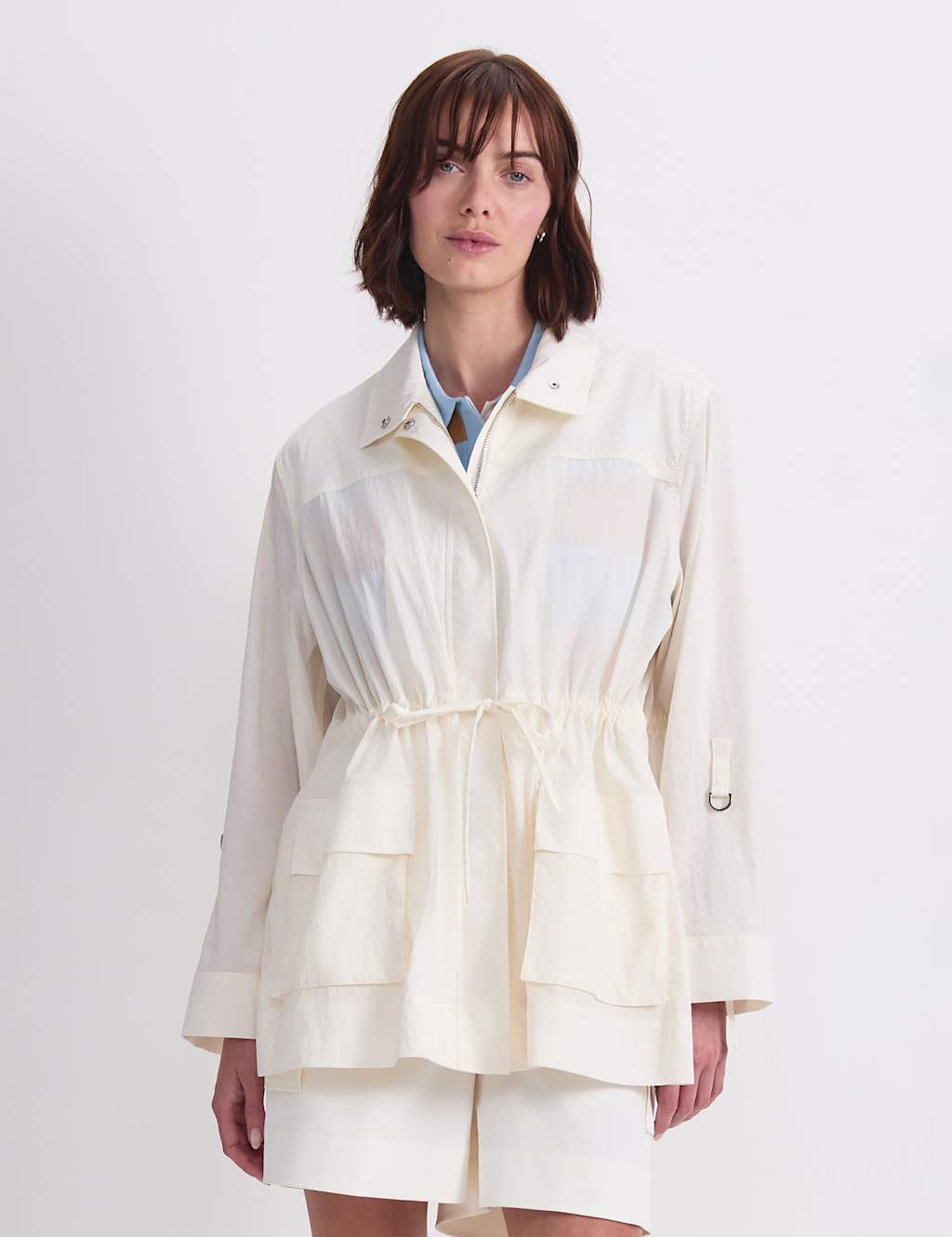 Sportscraft Women's Lyocell Rich Funnel Neck Zip Up Windcheater - 8 - Cream - Available at M&S