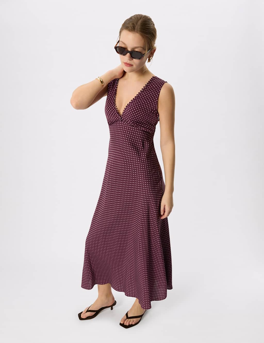 Whistles Women's Polka Dot Midi Slip Dress - 10 - Purple Mix - Available at M&S