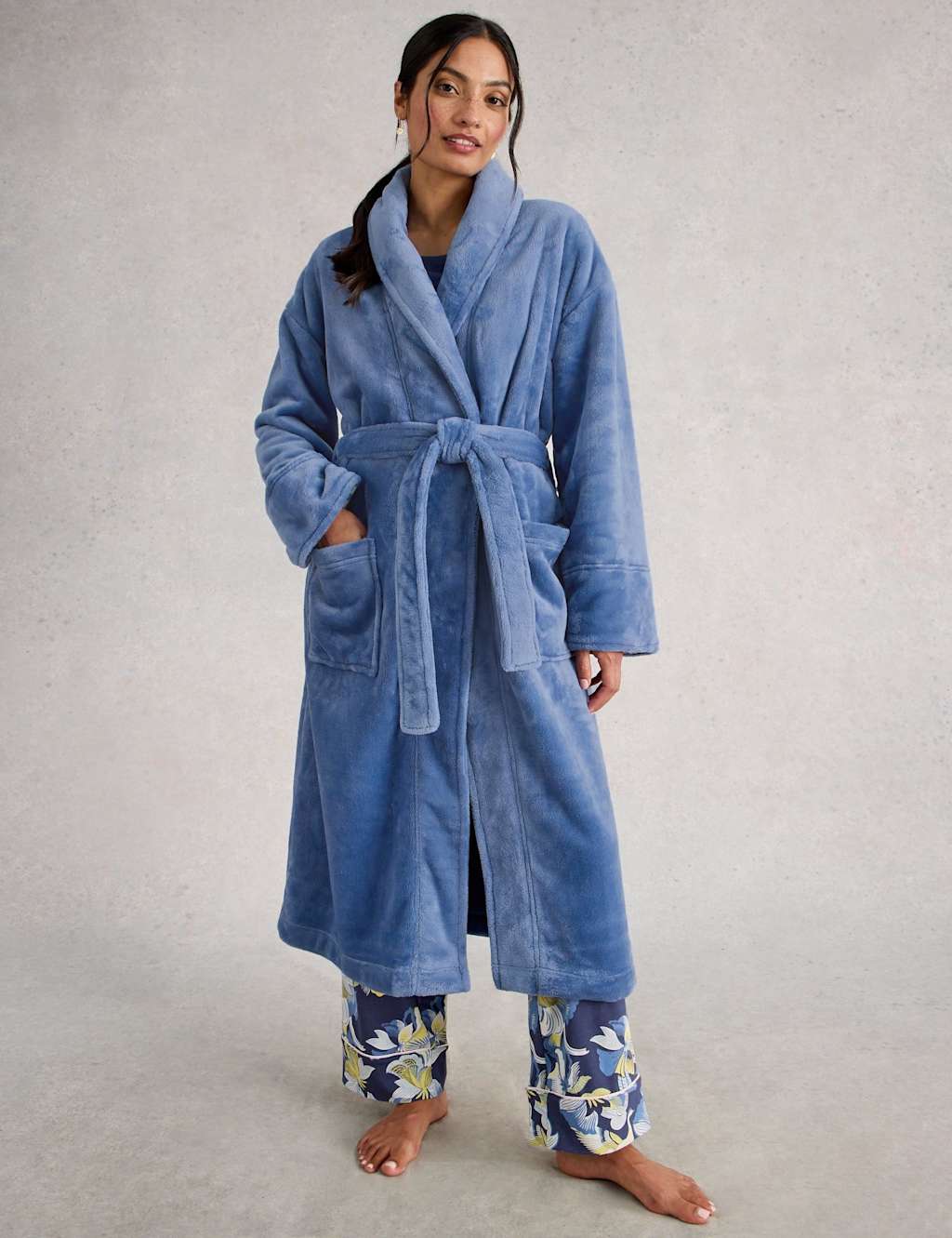 White Stuff Fleece Dressing Gown Blue