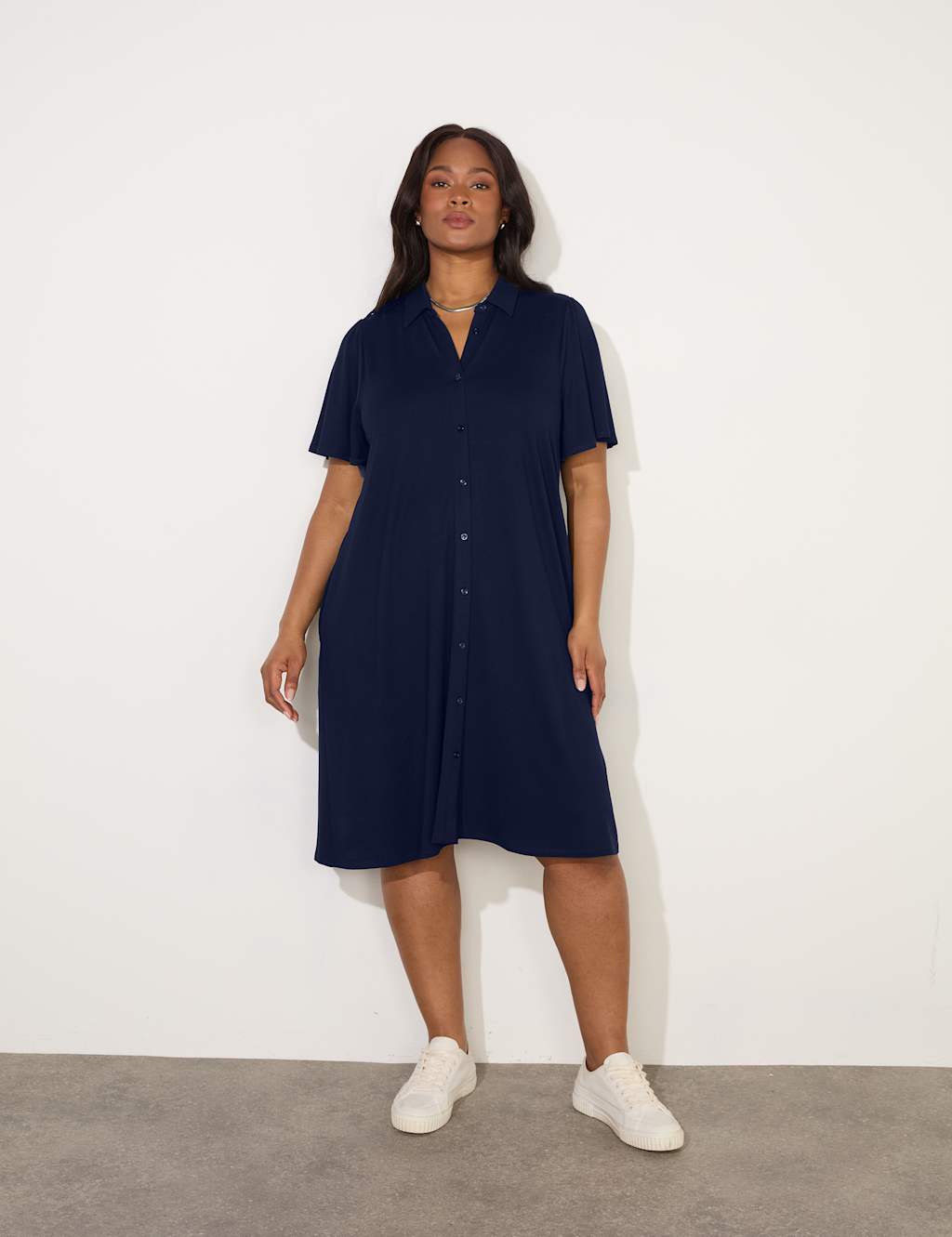 Jersey Button Through Midi Shirt Dress