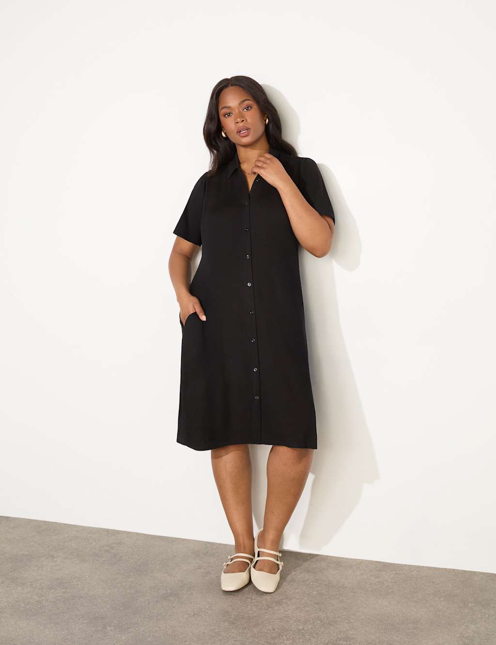 Jersey Button Through Midi Shirt Dress