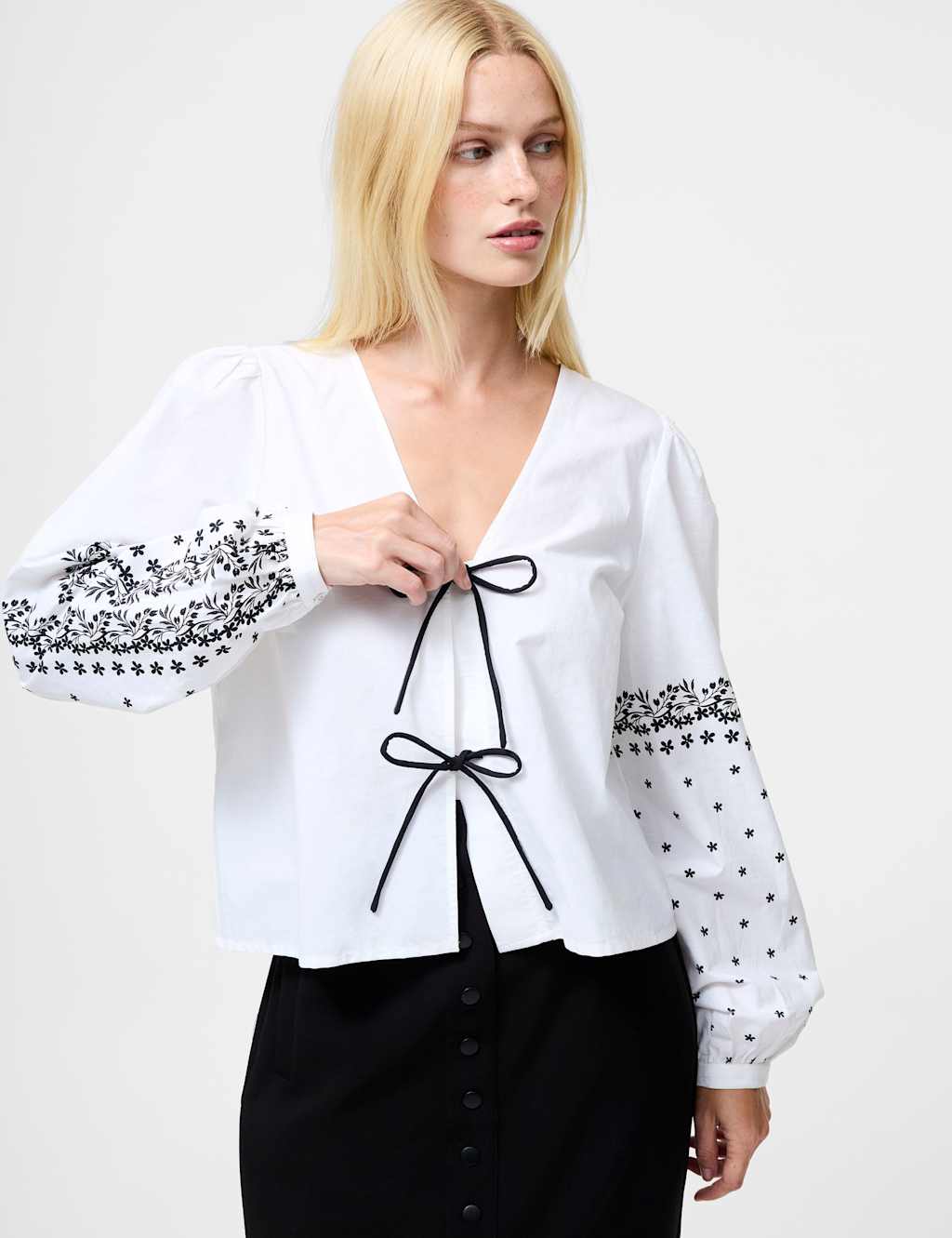 French Connection Floral Tie Front Shirt White Mix