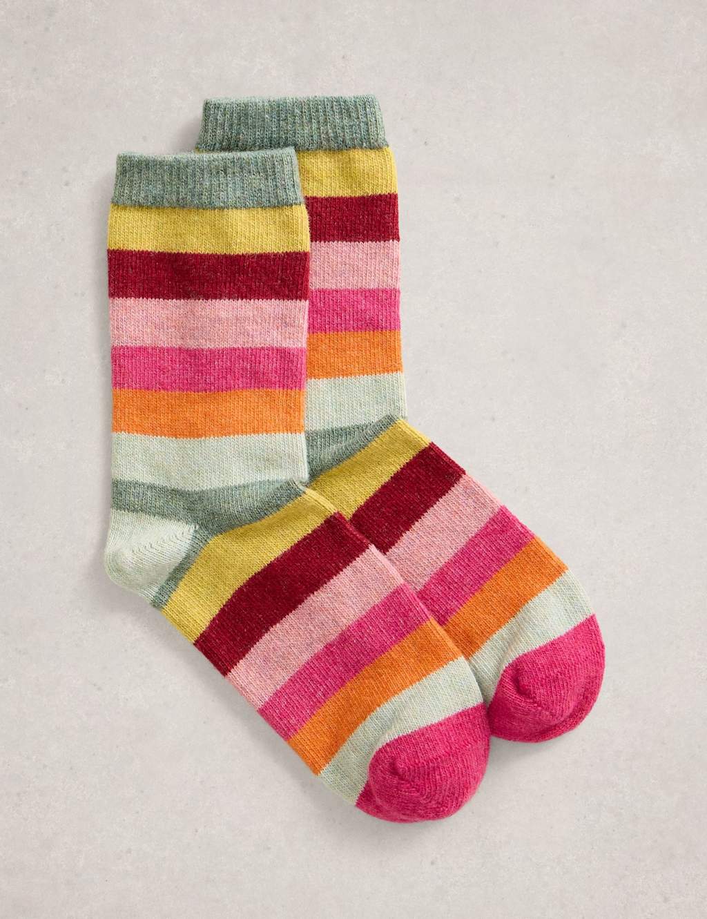 White Stuff Thermal Wool Rich Striped Ankle High Socks Pink Mix