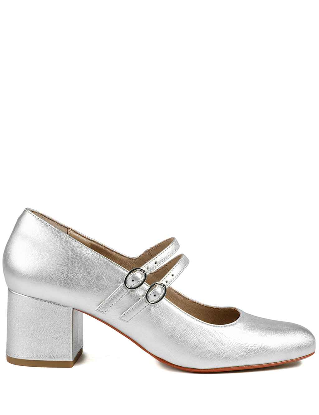 Jones Bootmaker Women's Leather Metallic Block Heel Shoes - 6½ - Silver - Available at M&S