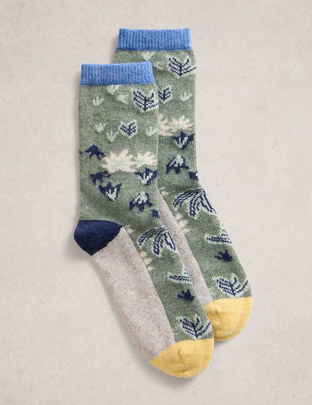 White Stuff Wool Rich Patterned Ankle High Socks Green Mix