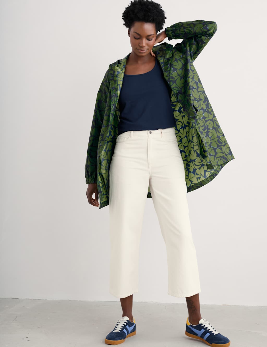 Geometric Hooded Packaway Rain Jacket