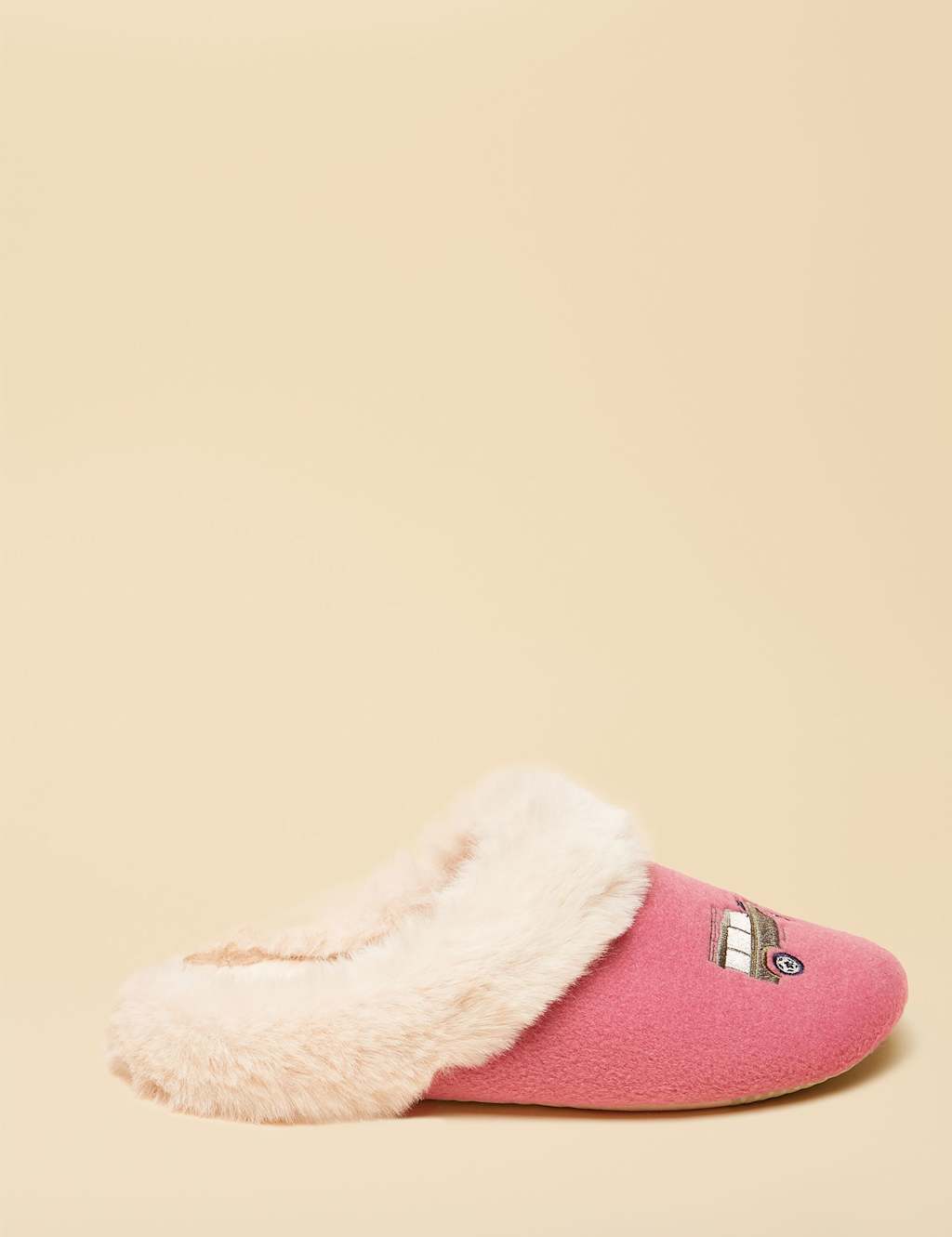 Joules Embroidered Dog Round Toe Mule Slippers Pink Mix