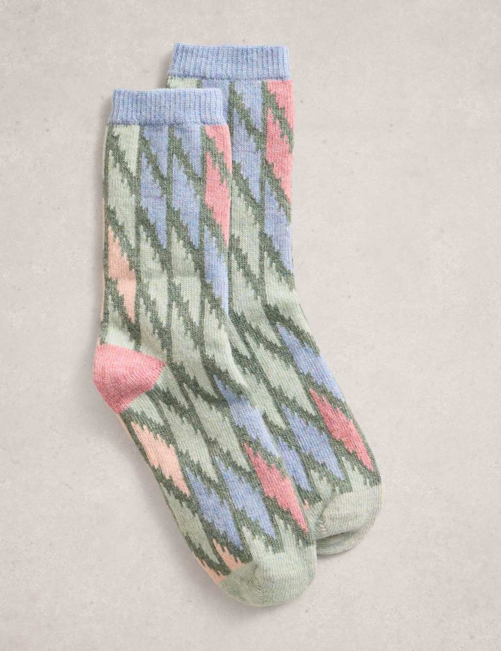 White Stuff Thermal Wool Rich Geometric Socks Green Mix