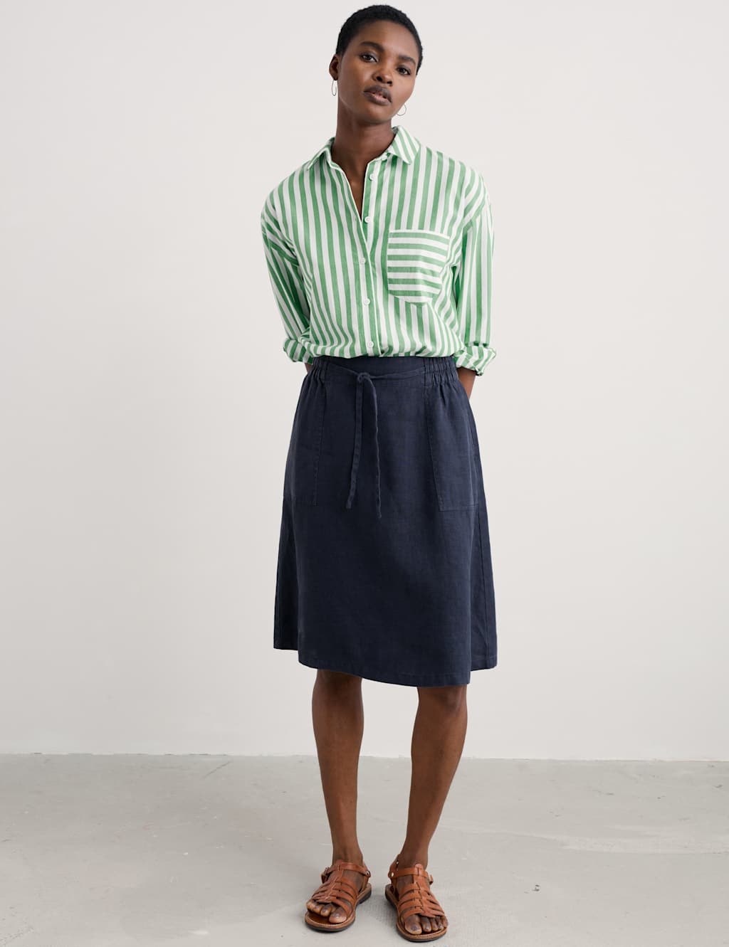 Pure Linen Knee Length A-Line Skirt