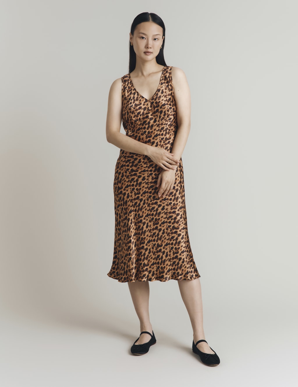 Satin Jacquard V-Neck Midi Slip Dress