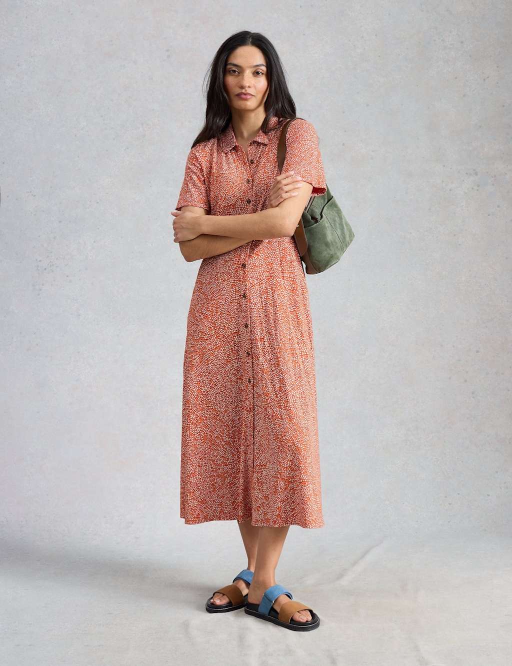 White Stuff Women's Cotton Blend Heart Print Midi Shirt Dress - 12 - Red Mix - Available at M&S