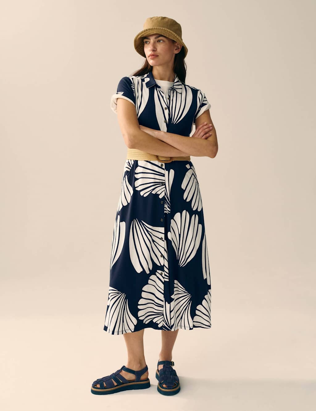 White Stuff Women's Cotton Blend Heart Print Midi Shirt Dress - 14 - Navy Mix - Available at M&S