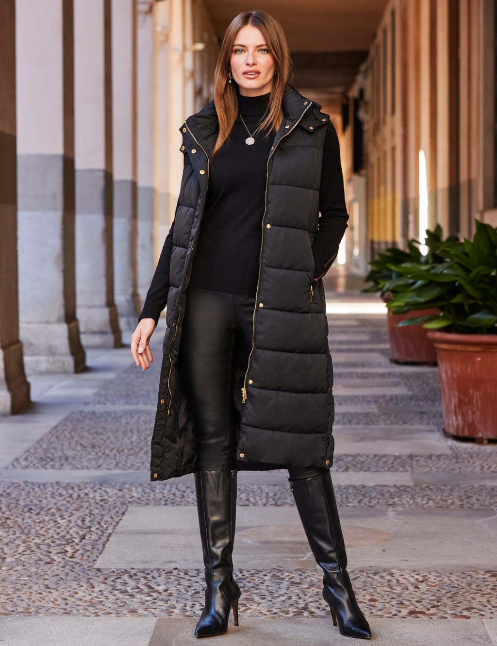 Padded Hooded Longline Puffer Gilet