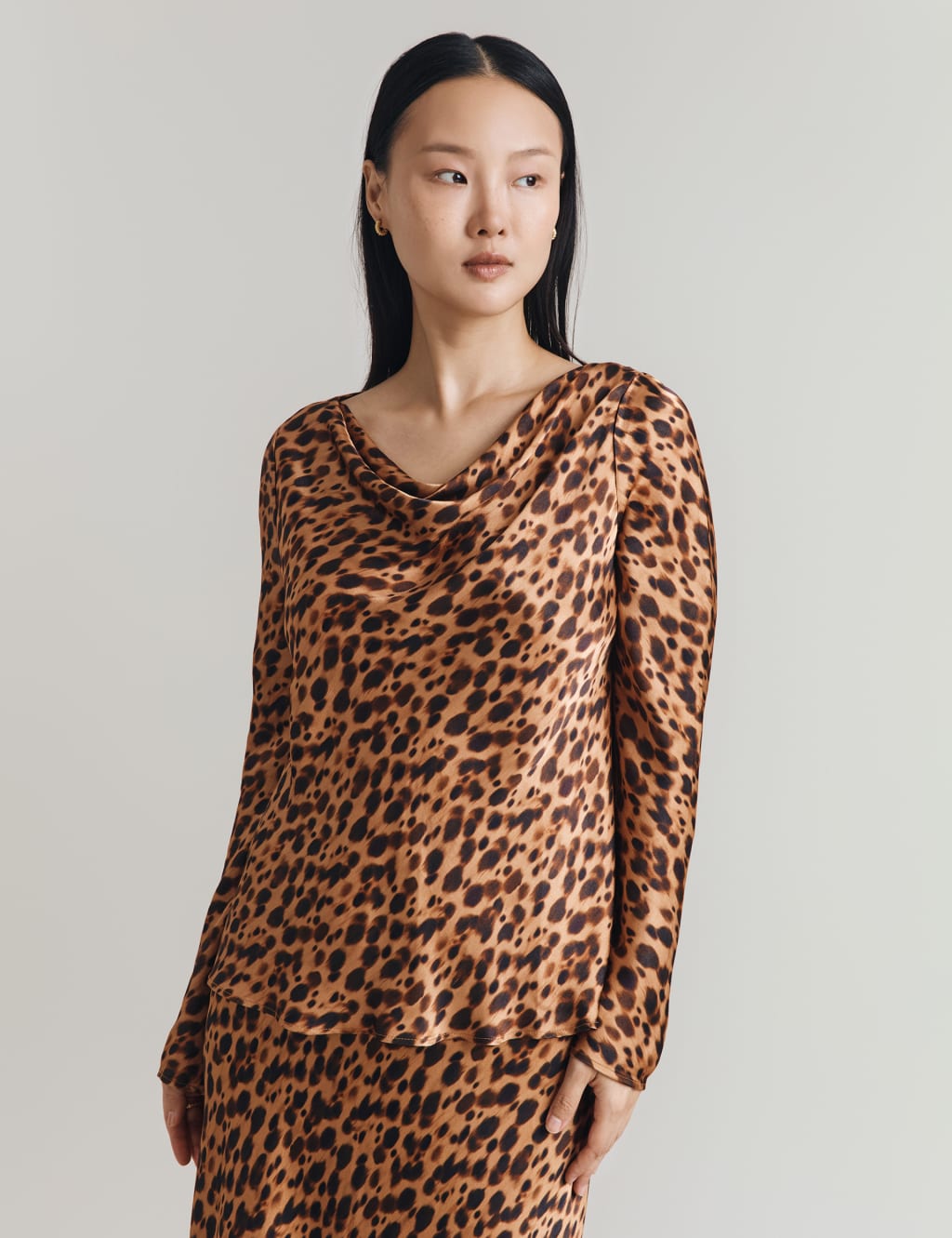 Animal Print Cowl Neck Blouse