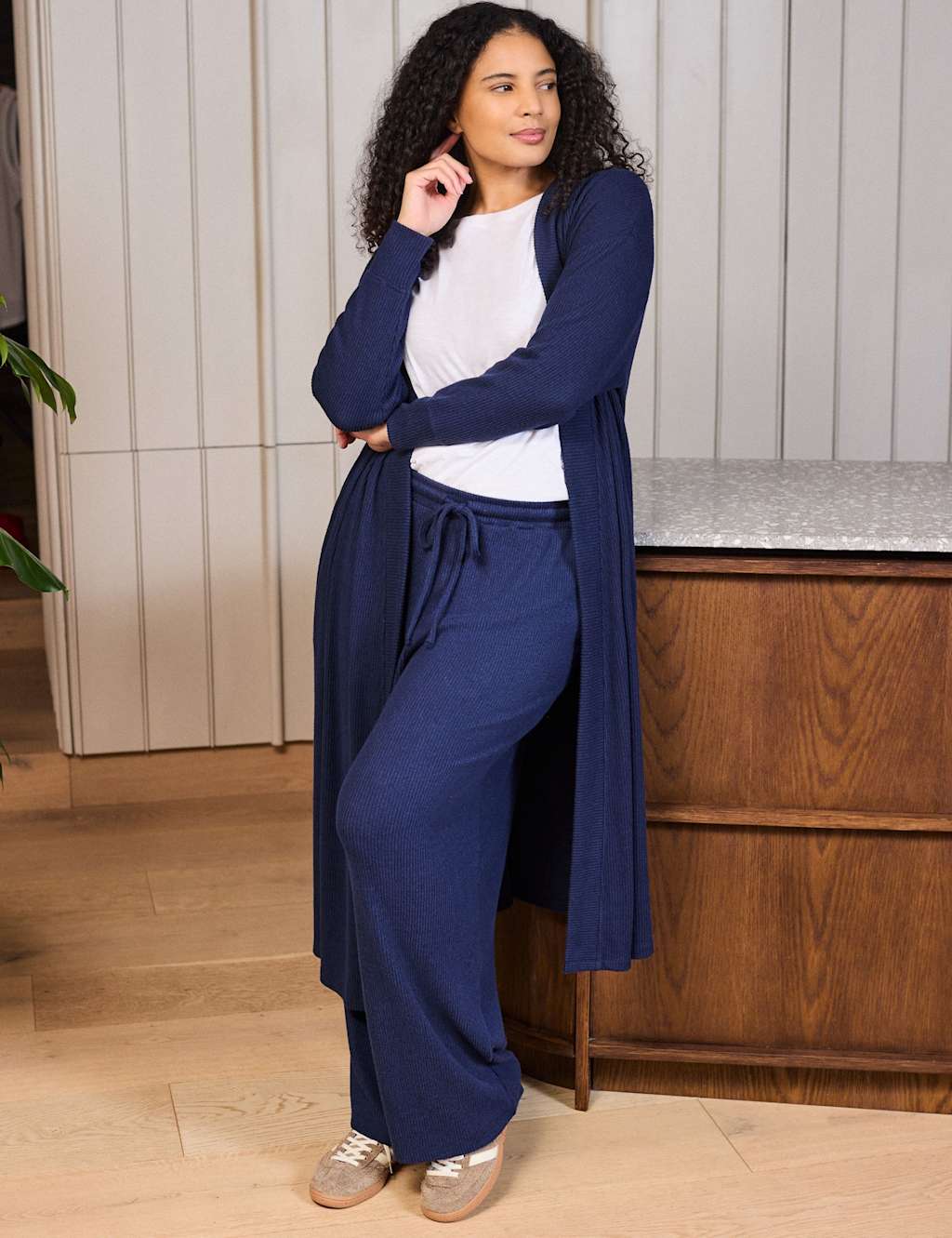 Live Unlimited London Women's Supersoft Ribbed Longline Cardigan - 18 - Navy - Available at M&S