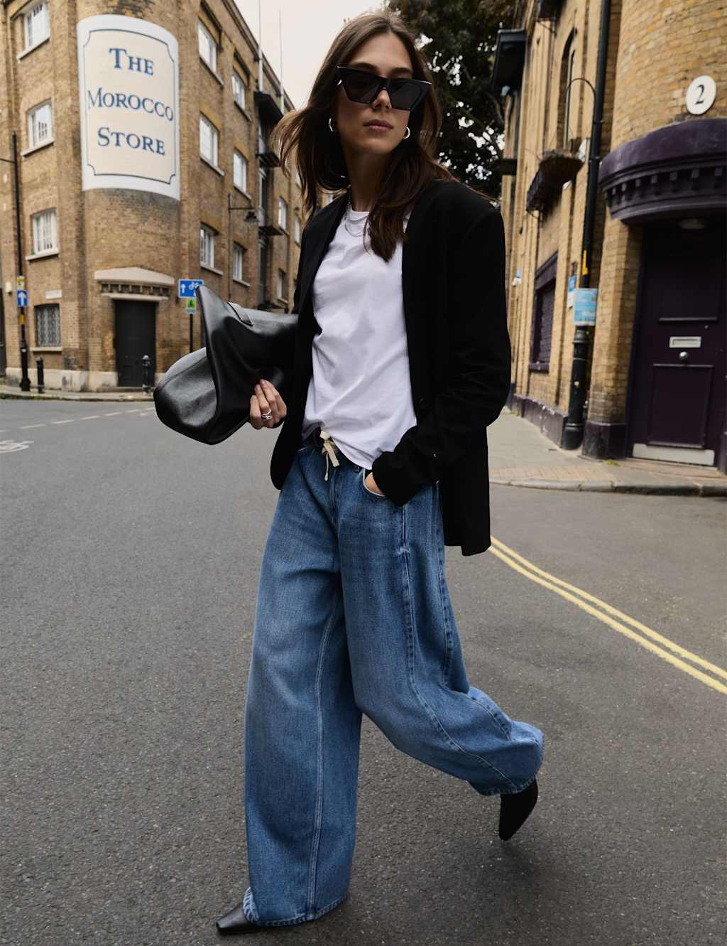 BAUKJEN Pure Lyocell Tie Front Wide Leg Jeans Medium Indigo