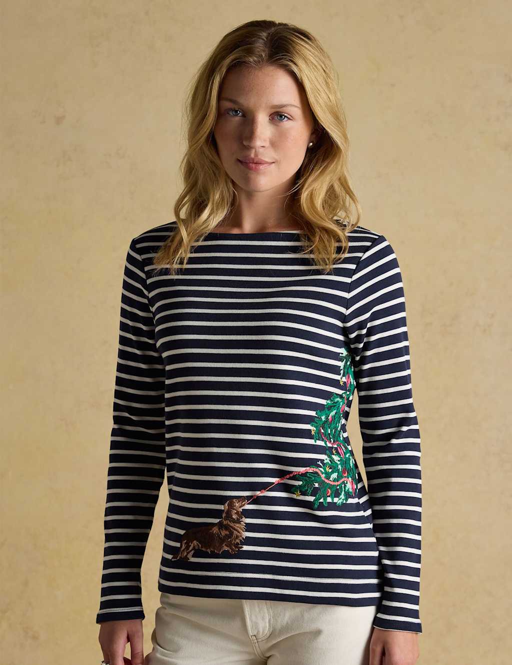 Joules Pure Cotton Striped Christmas Top Navy Mix
