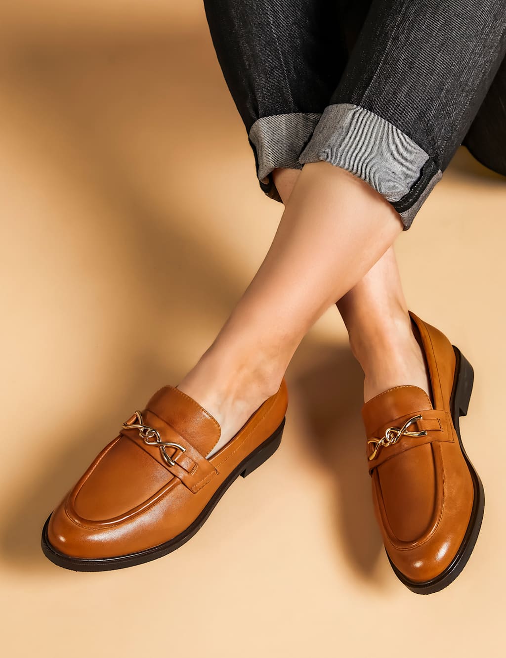 Leather Bar Flat Loafers